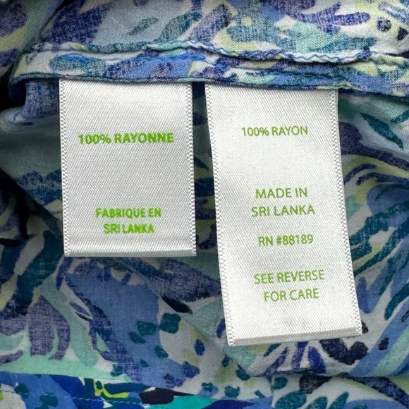 Vibrant Lilly Pulitzer Blue & Green Notched Collar Button-Down Shirt - Picture 7 of 13